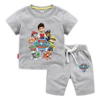 Paw Patrol Boys เสื้อผ้าชุดลำลองเสื้อยืด + กางเกงขาสั้นสำหรับฤดูร้อน