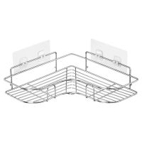 ✉▤ Shower Adhesive Shelf No Drilling Wall Mount Shampoo Storage Holder Stainless Steel Kitchen Shelf Rack Bathroom Accessories