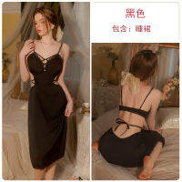 2023 Hot GuiSolid Color Satin Hot Backless Deep V Plus Chest Pad Hollow Temptation Sexy Waist Long Home Nightgown J3212