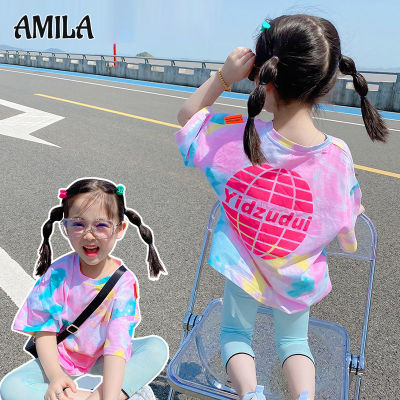 เสื้อยืดเด็กผู้หญิงใหม่ AMILA ไล่ระดับสีทารกทันสมัยและน่ารักเทรนด์เด็กตัวน้อย