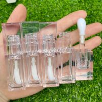 Empty Portable 8ml thick wand Lip Gloss Tube Plastic Lip Glaze Tubes Square full clear transparent Cosmetic Packing Container Travel Size Bottles Cont