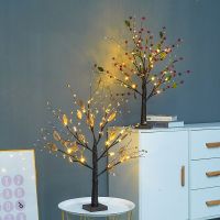 24 LED Red/Glod Fruit Table Lamp Battery Operated Copper Wire Tree Branch Warm White Night Lights For Kids Bedroom Indoor Decor Night Lights