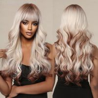 Long Wavy Synthetic Wigs with Bangs Ombre Platinum Blonde Brown Wigs for Women Daily Cosplay Party Natural Heat Resistant Fiber [ Hot sell ] Toy Center 2