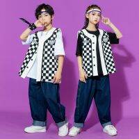 [COD] Hip-hop suit boys plaid vest hip-hop childrens tide brand drum hiphop performance summer girls catwalk