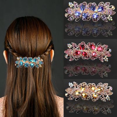 Vintage flower inlaid rhinestone metal hair clip ladies fashion crystal top clip new hair accessories