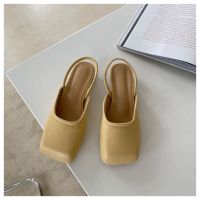 Women Slingback Sandals Brand Square Toe Block Heels Mule Shoe Fashion Casual Slip On Slide Sandal Vacation Sandalias Mujer 2021