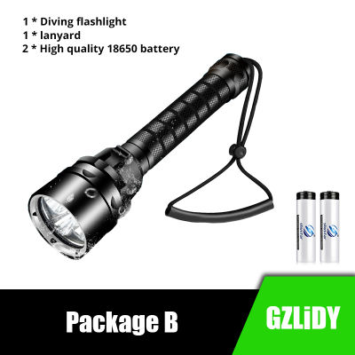 Professional Diving LED Flashlight Portable IPX8 Waterproof Torch T6 L2 Super Bright 18650 Flashlights 200M Underwater Dive Lamp