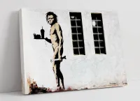 Banksy มนุษย์ถ้ำอาหารจานด่วนพิมพ์ลายศิลปะบนผืนผ้าใบสำหรับติดกำแพงกราฟฟิตีงานศิลปะสตรีท1ชิ้นมีกรอบหรือไร้กรอบ