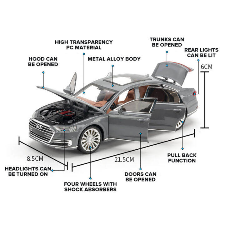 klt-1-24-audi-a8รถบรรทุกโมเดลรถยนต์ของเล่นอัลลอยโลหะ-diecast-สำหรับยานพาหนะ-kids-toys-งานอดิเรก