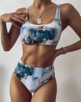 hotx 【cw】 2022 New Print Sport Bandeau Push up Bikinis Marble Swimsuit Waist Swimwear bathing suit Beach