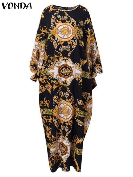 เสื้อโบฮีเมียน-vonda-สำหรับผู้หญิงชุดเดรสเดรสเมซี่-kaftan-วินเทจแขนยาวพิมพ์ลายปาร์ตี้ชุดลำลองหลวมวันหยุด2023ฤดูใบไม้ร่วง