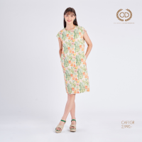 ชุดเดรส C&amp;D Linen Dress เดรสแขนเลย เนื้อผ้าลินินพิมพ์ลาย ความยาวคลุมเข่า (CAF1GR)