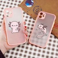 【16- digits】สัตว์การ์ตูนสีชมพูน่ารัก Axolotl เคสโทรศัพท์ Matte โปร่งใสสำหรับ Iphone 7 8 11 12 13 Plus Mini X Xs Xr Pro Max Cover