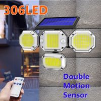 Solar Light Outdoor with Remote Control Double Motion Sensor Light 306/208 Led Wall Lamp IP65 Spotlight Exterior Garage Lighting