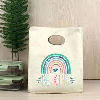 Be Kind Rainbow Print Cooler Lunch Bags Picnic Kids Women Travel Thermal Breakfast Organizer Insulated Storage Pouch Bento Totes