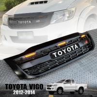 กระจังหน้า หน้ากระจัง ลาย GR SPORT มีไฟ LED สีเหลือง รุ่น โตโยต้า ไฮลักซ์ วีโก้ แชมป์ TOYOTA HILUX VIGO CHAMP ปี 2012 - 2014 สีดำด้าน โลโก้ขาว 1 ชิ้น