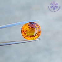 พลอยซิทริน 12.48 กะรัต (Natural Citrine) สีเหลือง คล้ายกับพลอยบุษราคัม Top Color รูปร่างไข เนื้อพลอยค่อนข้างสะอาด ประกาย การเล่นไฟของเหลี่ยมพลอยดี