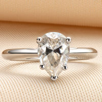 LESF 925 Silver Ring 2 Ct Pear Cut Womens Engagement Synthetic Diamond Wedding Ring Gift Exquisite Jewelry