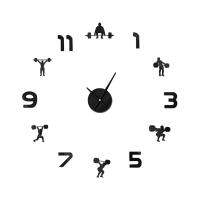 ZZOOI Powerlifting Sport Bodybuild DIY Large Wall Clock Weightlifting Fitness Frameless Giant Wall Watch 3D Mirror Wall Sticker