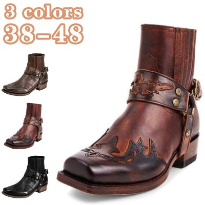 TOP☆Mens Embroidered Cowboy Boots Western Boots Mens Retro Knee High Boots Handmade Leather Cowboy Boots