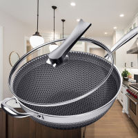 Non-stick Pan Double-sided Honeycomb 304 Stainless Steel Wok Without Oil e Frying Pan Wok Without Phosphorus Cookware Tools