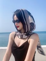 ❅ layered double-sided hat headscarf womens bag head spring and summer tourism sun protection shading silk scarf all-in-one versatile satin scarf