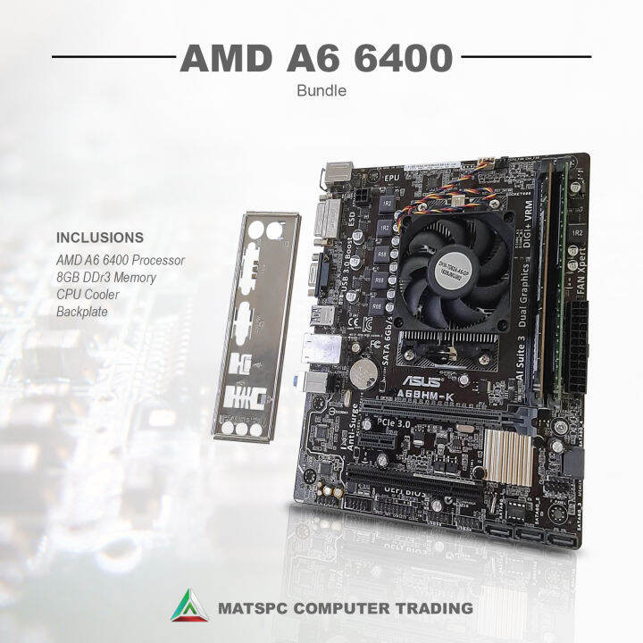 Amd A6 6400K 3.9GHz Processor BUNDLE with ASSORTED FM2+ Motherboard 8Gb Memory Ram Preloved