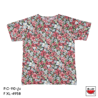 แตงโม (SUIKA) - เสื้อแตงโม ผ้ายืดคอปาด ลายดอกไม้ ( P.C-110 )