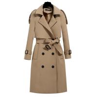 BIZOT New Spring Autumn Elegant Women Double Breasted Solid Trench Coat Vintage Turn-down Collar Warm Trench with Belt