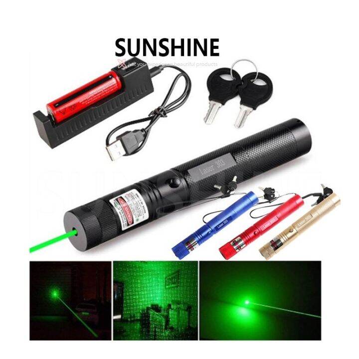 USB rechargeable laser 303 star flashlight indicator with safety key