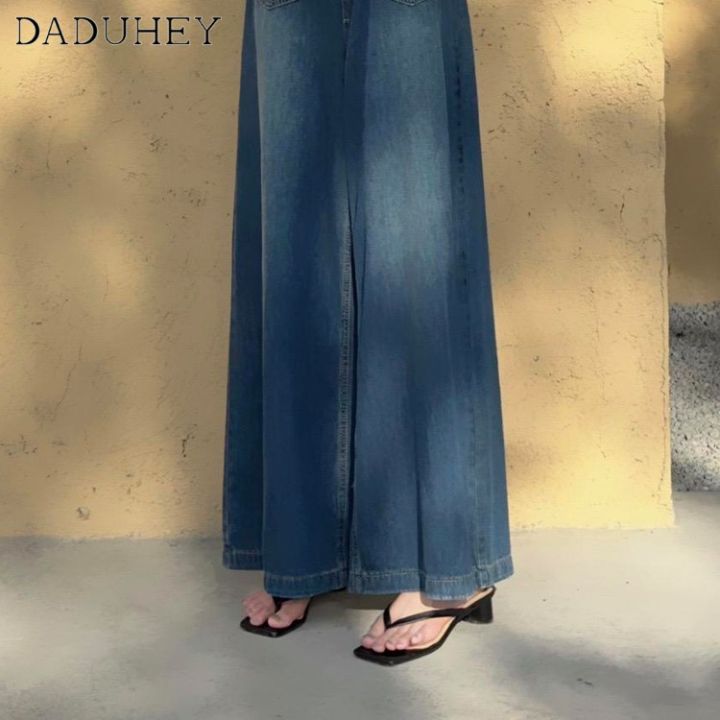 daduhey-womens-korean-style-new-summer-retro-washed-out-jeans-high-waist-wide-leg-loose-dropping-casual-mop-pants