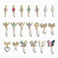 10Pcs Butterfly Nail Rhinestones 3D Dangle Angel Nail Charms Heart Crystal Gems Luxury Pendant Nail Piercing Jewelry