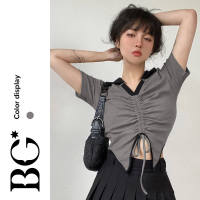 BG World Design Sense lapel เสื้อโปโล ins เทรนด์แขนสั้นด้านบนบางเฉียบ BG081