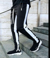 （Ready Stock）? New Side Stripe Exercise Casual Pants Skinny Zipper Oversized Trousers Running Contrast Color Mens Trousers YY