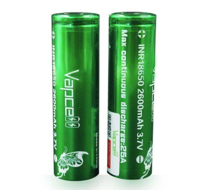 ถ่านชาร์จ-vapcell-18650-สีเขียว-2600-mah-25a-3-7v-แพคคู่-ของแท้-แถมกระเป๋าใส่ถ่าน