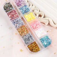 เล็บฟอยล์ Flakes Glitter Nail Art ฟอยล์เกล็ดความแตกต่างของสี 12 Grid for Home