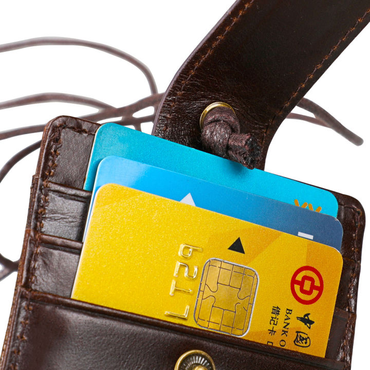 แฟชั่นหนังแท้คอเชือกเส้นเล็กป้าย-id-ic-ผู้ถือบัตร-rfid-ป้องกันบัตรเครดิตกระเป๋าชื่อกรณีแท็ก