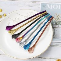 Stainless Steel Drinking Straws Teaspoon Yerba Mate Filter Tea Health Straws Pumpkin Reusable Tea Tools Washable Bar Accessories Specialty Glassware