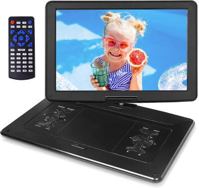 YOOHOO 17.9" Portable DVD Players with Large Screen, 15.6" Swivel Screen, 6 Hrs Battery Portable DVD Player with Car Charger, Kids Portable DVD Player, Support USB/SD Card/Sync TV, Region Free, Black
