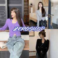 Zero shop?พร้อมส่ง? (Zero-CZ037) เสื้อแขนยาวไหมพรม 2ชั้น ดีเทลสายคล้องคอด้านใน -C