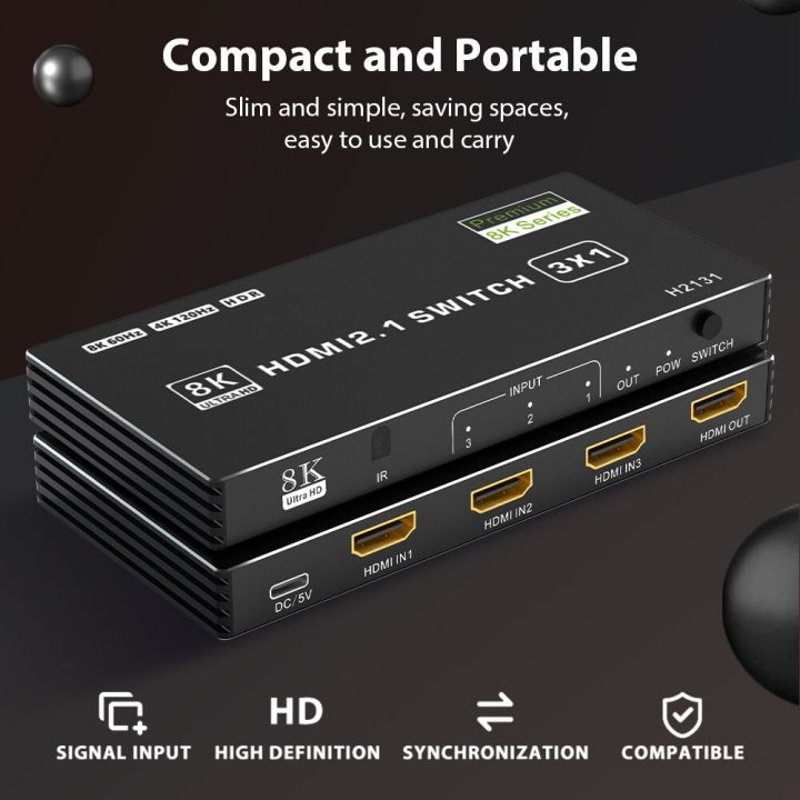 hdmi-2-1สวิทซ์แยก120hz-5-พอร์ต-hdmi-4k-120hz-สวิชท์สำหรับแยกสัญญาณ-cec-48gbps-2-1-hdmi-8k-กับรีโมท-dolby-vison