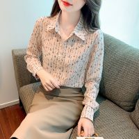 ✁■☑ Floral long-sleeved chiffon shirt loose western-style blouse vintage versatile tops temperament ladies top