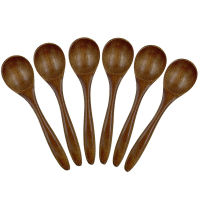 Small Wooden Spoons, 6 PCS 5.3 Inch Natural Soup Spoons Bamboo Wood Spoon for Eating, Handmade Condiments Mixing Serving