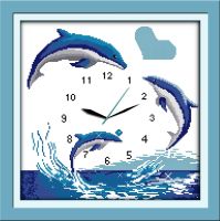 【CC】 dolphins cross stitch kit 14ct 11ct count print wall clock stitching embroidery handmade needlework