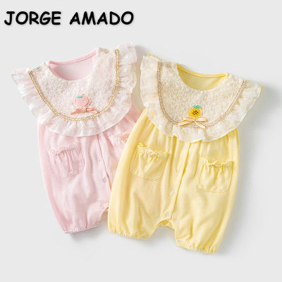ฤดูร้อนใหม่เด็กสาว Romper แขนกุดสีชมพูพีชสีเหลืองสับปะรดรอบคอการ์ตูนเจ้าหญิง Jumpsuit ทารกแรกเกิดเสื้อผ้า E22531