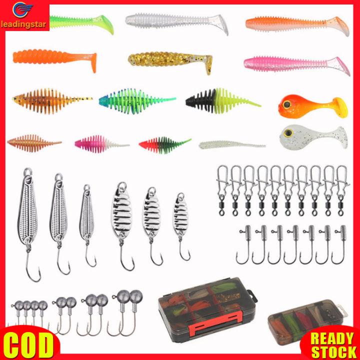 leadingstar-rc-authentic-75pcs-35pcs-fishing-lures-kit-with-jig-heads-hooks-soft-worm-bait-suitable-for-saltwater-freshwater