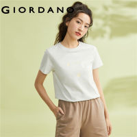 GIORDANO ผู้หญิง เสื้อยืดคอกลมแขนสั้นพิมพ์ลายตัวอักษรถักผ้าฝ้าย Free Shipping 05393211