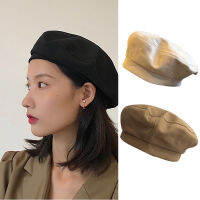 Vintage Plain ผู้หญิง Berets ศิลปินฝรั่งเศส Warm ฝาครอบหมวกฤดูหนาวสีทึบสุภาพสตรีหมวกผ้าฝ้าย