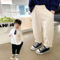 Childrens casual pants boys and girls 2023 spring new handsome solid color baggy pants baby straight slim fit trousers