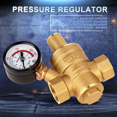 DN15 Brass Water Pressure Reducing Regulator Valve Reducer with Gauge Meter ใหม่